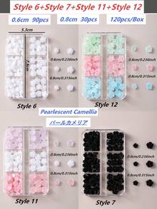 無味 120入 8mm+6mm 極光山茶花/玫瑰樹脂美甲飾品（透明/白色/黑色混色），簡約可愛設計，高光澤 3D 平底易貼附；適用於婚禮、節日及各種場合，可用於美甲設計（兼容梯形、法式杏仁、長/短、橢圓、方型指甲）與珠寶手工、畢業帽裝飾、手機殼 DIY；風格涵蓋日韓與歐美，四季通用美甲飾品，適合女性與兒童 - 彩色 - 查看 17