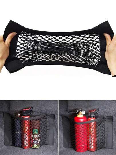 1pc Universal Car Trunk Storage Net Bag, Hook And Loop Cargo Organizer Net, Elastic Mesh Storage Bag, Car Trunk Fixed Storage Net, Universal Car Trunk Organizer Net Bag, Car Interior Decoration