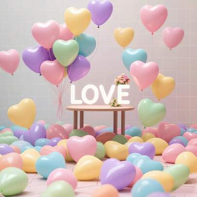 21/46pcs Set Of Romantic Soft Pastel Macaron Heart Latex Balloons With Ribbons, Suitable For Couples Date, Love Confession, Proposal Ceremony, Wedding, Wedding Season, Birthday Party, Engagement, Valentine's Day, Bridal Shower, Birthday, Anniversary, Proposal, Wedding And Other Party Decorations