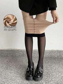 女士纯色打底裤，80克，黑色，秋冬季，蕾丝，修身剪裁，优雅无缝设计，适合搭配连衣裙和半身裙，舒适贴身，经久耐穿 - 彩色 - 查看 2