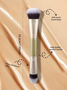 2-In-1 Powder Blush Brush Set - 1pc Dual-Ended Face Brush For Powder, Blush, And Blending, Soft Synthetic Bristles With Luxurious Glitter Handle - Olive Green - View 2
