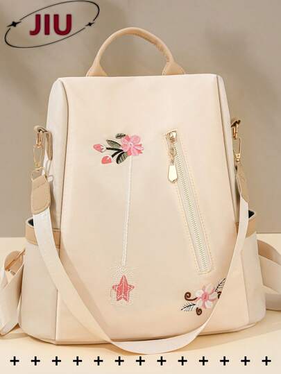 Anti-Theft Embroidered Fashion Nylon Backpack Women Purse, Multi-Functional Stylish Day Bag, Multi-Pocket Lightweight Travel Bag, Large Capacity Simple School Bag, Convenient Book Bag, Suitable For Students, Nurses, Teachers, Business People, Travel And Vacation, Business Trips, Daily Commuting, Shopping, Office, Dating, Hiking, Training, Work, Birthday Gifts, Holiday Gifts, Mochilas