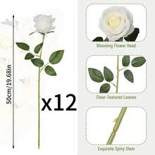 1/5/8/12pcs Artificial White Rose Flowers, Silk Textured Fake Roses With Long Stems And Thorns, Suitable For Valentine's Day, Wedding Bouquets, Vases, Centerpieces, Home Decor (White) - White - View 9