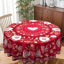 1pc Vintage Red Rose Theme Round Tablecloth, 48inch/122cm, 60inch/152cm Round With Vibrant Rose And Heart Patterns, Suitable For Mother's Day, Wedding, Restaurant, Kitchen, Living Room, Cafe, Date Night And Anniversary - Multicolor - View 11
