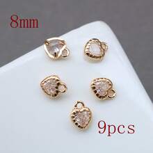 1个/9个心形吊坠，镶有水钻，可用于DIY手链、耳环、珠宝配饰