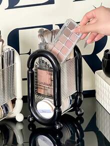 1 pieza Soporte minimalista de 2 niveles para brochas de maquillaje, organizador de escritorio para brochas y lápices, soporte multifuncional para cepillos de dientes para el baño, adecuado para la decoración del hogar, la sala de estar, el dormitorio y el baño, un gran regalo para mujeres y la decoración de la sala de maquillaje - Multicolor - Ver 6