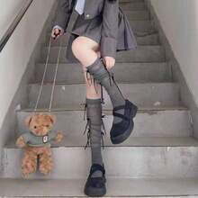 1双优雅芭蕾舞风格蕾丝流苏女士长筒袜，带蝴蝶结装饰 - 透气时尚，适合春夏穿着，涤纶混纺，可爱袜子，学院风JK绒面袜 - 彩色 - 查看 5