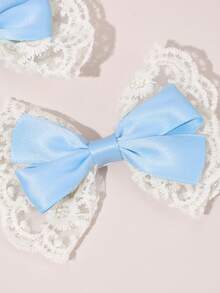 2pcs Blue Lace Hair Bows For Girls Elegant Lace Bow Hair Clips Pink Ribbon Bow Alligator Clips Girls Holiday Wedding Party Headpiece Kids Baby Hair Accessories - Light Blue - View 7