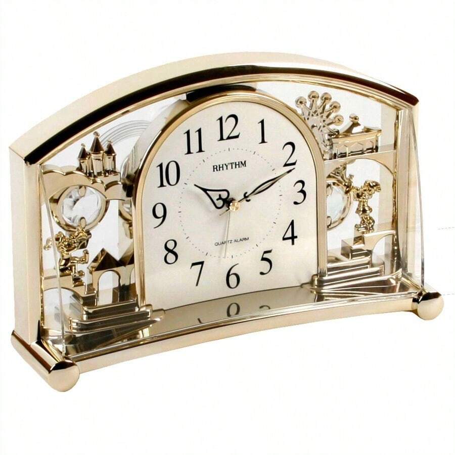 Rhythm Alarm Mantel Clock With Rotating Crystal  Gilt - Standard - View 1