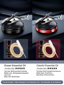 Cool Solar-Powered Helicopter-Shaped Creative Car Ornament – A 2-In-1 Must-Have Automotive Accessory Combining Car Decor And Fragrance Diffuser With Rotating Blades, Available In 5 Colors. The Set Includes Essential Oil, Wooden Scented Chips, And A Dropper. An Ideal Gift For Men And Car Enthusiasts.