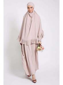 2 piezas Hiyab musulmán + Abaya con dobladillo plisado, diseño clásico y versátil para uso diario, oración, todas las estaciones - Multicolor - Ver 7