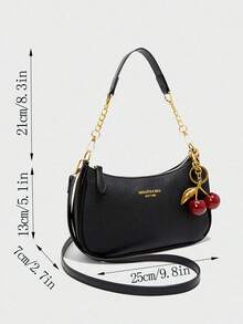 New Fashion Classic Versatile Letter Graphic Decor Solid Color Waterproof PU Fabric Shoulder Bag, Crescent Bag, Underarm Bag, Suitable For Shopping, Can Be Worn Crossbody.Crescent Bag For Summer, Suitable For Beach Vacation, Back To School Season, Women Wallet. - 黑色 - 查看 11
