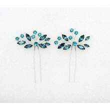 Faship Gorgeous Teal Floral Hair Pins Accessories 2 Pcsvalentine's Day 2LRK - Teal - 查看 5