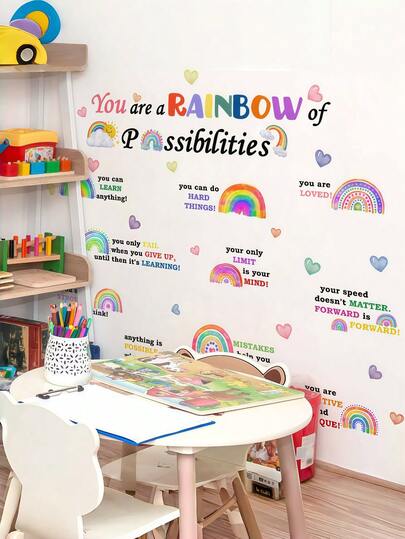 1pc Rainbow Theme Colorful Inspirational Slogan Wall Sticker, Removable Matte Self-Adhesive Wall Decal For Living Room, Bedroom, Kids Room, Home Decor, Spring Decoration, Adds Vitality To Your Home, Rama Decorative Sticker Gift, Birthday/Graduation Present
