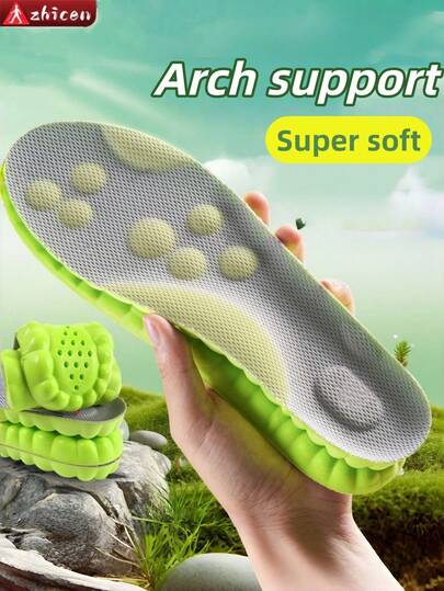 1 Pair 4D Latex Sports Insoles, Gray, Soft & High Elastic Sole, Arch Support Inserts, Unisex