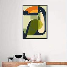 1pc Modern Minimalist Toucan Canvas Wall Art - Abstract Geometric Tropical Bird Oil Painting, Main Colors In Blue-Green, Orange, Beige And Blue - Unframed Poster, Suitable For Living Room, Bedroom, Kitchen, Office, Dining Room - Modern Home Decor Gift - Easy To Hang Indoor/Outdoor Decoration, Kitchen Art, Vibrant Artwork, 2D Flat Painting - Multicolor - View 3