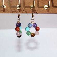 1 Set 7 Chakra Bracelet Earrings Set Natural Stone Beaded Woven Healing Female Spiritual Bracelet Bohemian Style Healing Crystal Meditation Relaxation Female Anxiety Jewelry Gift Suitable For Daily Wear - Bracelet Set - View 6