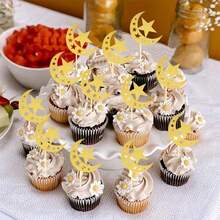 12pcs Glitter Moon And Star Eid Cupcake Toppers, Karim Party Supplies, Islamic Muslim Party Decorations, - Multicolor - View 4