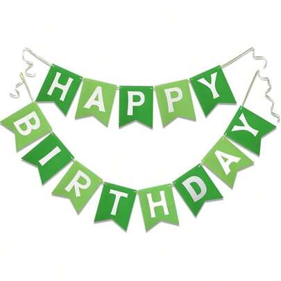 Pancarta "Feliz Cumpleaños" verde, decoraciones de banderines con tema de plantas verdes para fiesta de cumpleaños, adecuado para coronas de cumpleaños, decoración colgante para habitación de niños, etc.