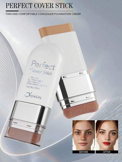 5 colores Barra correctora de maquillaje facial con brocha incorporada - Cobertura total, larga duración, ligera, iluminadora, correctora de imperfecciones y contorneadora. Peso neto: 20g