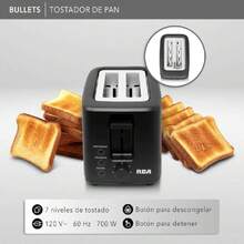 RC-T2 Tostador de Pan 2 Rebanadas, 7 Niveles, Función Descongelar y Recalentar, Bandeja Recolectora de Migas, Botón Detener, Ideal para Bagels y Pan Francés, 700 W, Negro.,38258084 - Tipo de Enchufe A Japonés (100V) - Ver 5