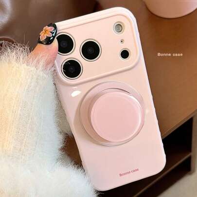 GUCADI Pomegranate Pink Magnetic Label + Beige Magnetic Stand, Pink Magnetic Stand, Compatible With IPhone 17 Pro Max, 15, 13, 11, 16, Solid Color, Minimalist, Geometric, Fresh, Niche, Minimalist, Elegant, Ins Style