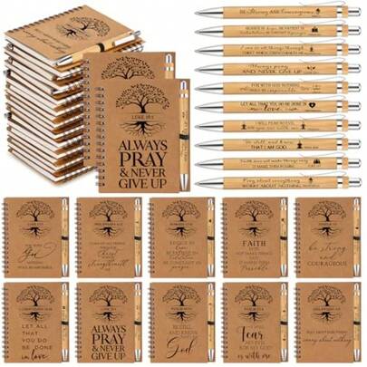 80 Pcs/40 Set Christian Gifts Bulk Religious Spiral Notebook With Bible Verse Pen Prayer Journal Inspirational Notepad For Men Women Church Friends Birthday Sunday School English Tree Of Life