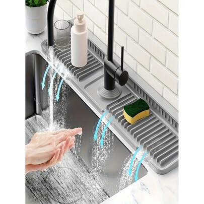 Tấm chắn nước vòi 38cm, thảm thoát nước chống trượt cho bồn rửa / Thiết kế nhanh khô và dễ vệ sinh, phù hợp cho nhà bếp, phòng tắm, bồn rửa nhà vệ sinh, chất liệu bền / Khay kiểu dáng tối giản, bảo vệ bồn rửa và là phụ kiện gia đình thiết thực, vật dụng cần thiết trong gia đình.