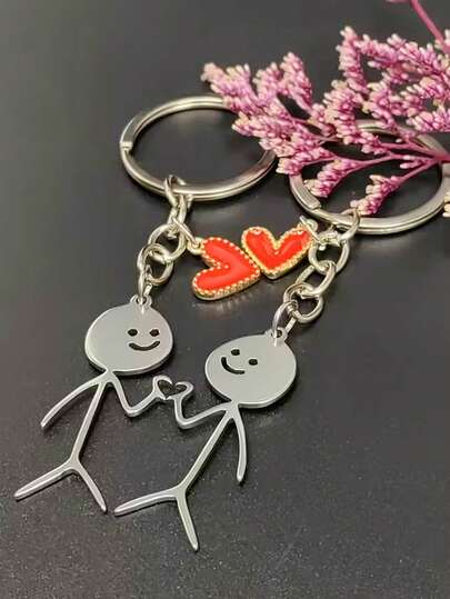 2pcs Matchstick Couple Themed Keychain, Can Be Used As Keychain, Backpack/Shoes/Clothes/Phone Hanging Decoration, Car Key Chain Pendant, Bag Hanging Decoration And Ornament, Holiday/Birthday/Party Gift And Party Supplies, DIY Earrings, Bracelets And Necklace Jewelry Accessories, Alloy Accessories Material, Jewelry Making And Phone Case Accessories, Handmade Accessories, Perfect Gift For Valentine's Day, Wedding, Anniversary And Couples