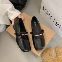 Zapatos Mary Jane de Punta Cuadrada Estilo Francés para Mujeres 2025 Primavera y Otoño Nuevos Zapatos de Vestir Retro con Cuentas Estilo de Noche Pequeños Zapatos de Cuero - Marrón - Ver 4