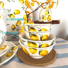 1 Or 2 Pcs Yellow Lemon Pattern Ceramic Dinnerware Set, Including Rice Bowl, Cereal Bowl, Fruit Bowl, Salad Plate, Steak Plate, Large Capacity Cup, Milk Cup, Microwave & Dishwasher