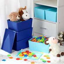 6 Pcs Storage Bins With Lids Small Plastic Storage Containers Stackable Storing Baskets Box Cute Organizer Bins For Organizing Shelves (Blue Series) - BlueSeries - View 7