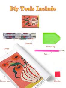 Bộ tranh đính kim cương 5D tự làm | Bình hoa sọc đỏ trắng với hoa anh túc cam. Nền hồng với kim cương vàng, tranh trang trí thủ công, bộ dụng cụ khảm toàn bộ, giúp cải thiện kỹ năng tự làm và sự tập trung. - Nhiều màu - Xem 3