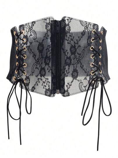 1pc Women's Renaissance Accessory Black Punk Style Drawstring Adjustable Corset Belt, Suitable For Halloween Night Or Daily Wear, Valentine's Day Costume