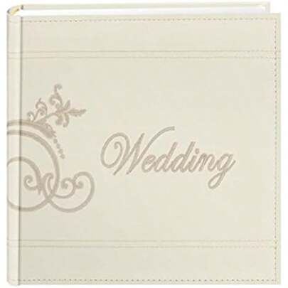 Pioneer - Álbum de fotos con cubierta de polipiel cosida para bodas y volutas bordadas, color marfil(default)