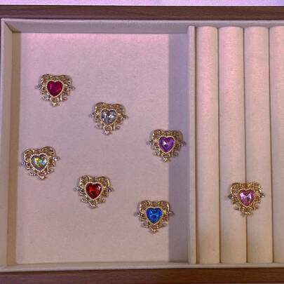 10pcs DIY Set, Multi-Color Heart Shaped Baroque Style Alloy Pendant, Angel Flower Tray Accessories