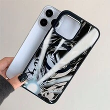 Patrón de anime, carcasa de teléfono de moda simple, para iPhone 11 / 12 / 13 / 14 / 15 / 16 / Pro / Max y Galaxy S22 / S23 / S24 / s25 ultra fe. Es ideal como regalo de vacaciones o de San valentín. - Negro - Ver 2