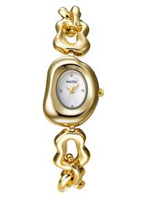 1pc Women's Asymmetrical Hollow Design Bracelet Watch, Fashionable And Elegant For Daily Wear - Gold - View 5