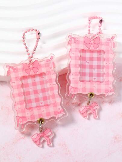 1pc Pink Bow Acrylic Sliding Photo Frame Pendant, Pink Bow Design Sliding Photo Frame, Can Be Used As Keychain, Bag Or Key Accessory, Compact Photo Storage Decorative Pendant, Pink Bow Theme Photo Keychain Gift, Bow Birthday Party Decor Small Gift, Baby Shower Decor, Birthday Decor, Wedding Gift