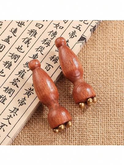 2件装面部按摩工具 - 莲花造型纯黄铜眼部按摩棒，穴位按摩工具，护肤