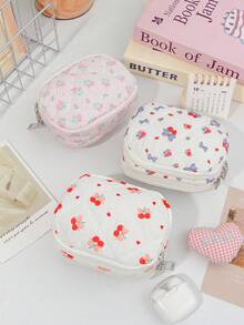 Bolsa multifuncional acolchoada de camada dupla para moedas, maquiagem, absorventes higiênicos, fones de ouvido, estojo, bolsa de mão, presente de aniversário para amigas, presente para madrinhas de casamento, presente de Dia dos Namorados, nécessaire, estojo de maquiagem, nécessaire de higiene pessoal, material escolar, itens essenciais para viagens, material escolar. - Multicolorido - Ver 5