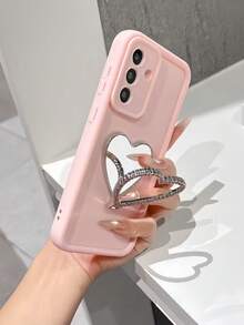 1个时尚渐变边框手机壳，带心形折叠支架，兼容苹果11/11 Pro Max/12/12 Pro/12 Pro Max/13/13 Pro/13 Pro Max/14/14 Plus/16 Pro Max/17 Pro Max、三星Galaxy S25 Edge、红米14C、摩托罗拉Moto G系列、Realme C55 - 粉色 - 查看 1