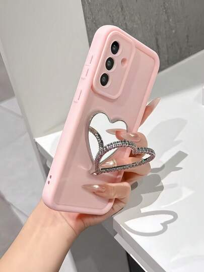 1个时尚渐变边框手机壳，带心形折叠支架，兼容苹果11/11 Pro Max/12/12 Pro/12 Pro Max/13/13 Pro/13 Pro Max/14/14 Plus/16 Pro Max/17 Pro Max、三星Galaxy S25 Edge、红米14C、摩托罗拉Moto G系列、Realme C55