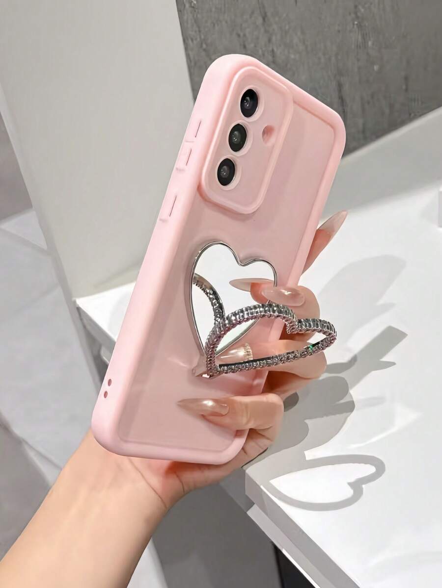 1个时尚渐变边框手机壳，带心形折叠支架，兼容苹果11/11 Pro Max/12/12 Pro/12 Pro Max/13/13 Pro/13 Pro Max/14/14 Plus/16 Pro Max/17 Pro Max、三星Galaxy S25 Edge、红米14C、摩托罗拉Moto G系列、Realme C55 - 粉色 - 查看 1