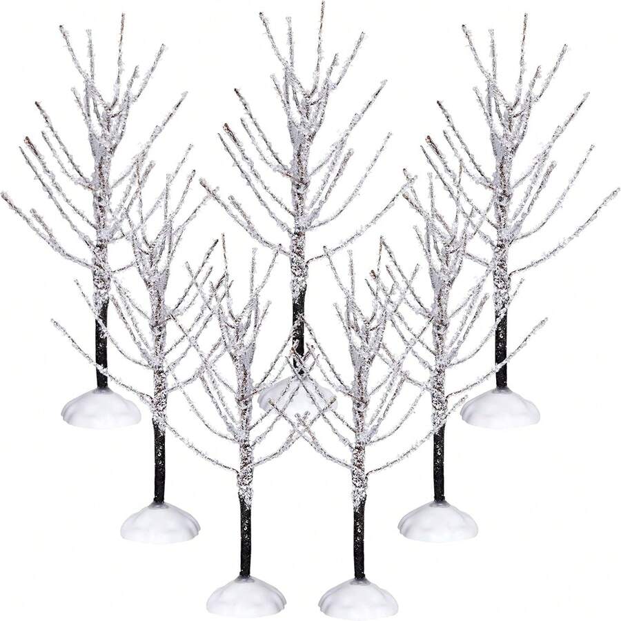 7 Pieces Mini Christmas Decor Trees,Snow Covered Branch Village Trees,Artificial Christmas Village Displays Tree, Winter Snow Model Birch Trees For Holiday Decorations (Christmas Village Trees) - 白色 - 查看 1