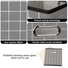 Black Foldable Storage Cubes Bins, Fabric Storage Box Cubes Organizer Baskets With Dual Handles For Home Organizer,Set Of 3,(Grey Grid) - Greygrid - View 8