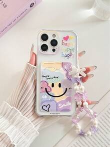 1pc Smiling Face Painted Transparent Card Holder Multifunctional Wallet With Wrist Strap, Thick Shockproof Phone Protective Case Compatible With IPhone 17/17Pro/17ProMax, 16/11/16Pro/16Plus/16ProMax/16e, 15ProMax, 13/14/12/XS/XR/7G/8P, Galaxy S25/S25PLUS/S25 Ultra, A16/A36/A26/A56/A50, 11/12Pro/12/12X/13Pro/14Pro/15Pro/X3pro, Redmi 10/9/Note9/12c/Note11pro/Note8Pro/9C/9a - Multicolor - View 4