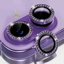 Protetor de Lente de Câmera em Vidro Temperado 9H com Anel Decorativo de Metal Brilhante (Roxo Cristal) Compatível com iPhone 11-15 Pro Max, Presente Ideal para Família e Amigos, Cristal Brilhante, Protetor de Lente, Acessórios para Celular, Proteção Completa Contra Água, Choques, Quedas, Arranhões e Impressões Digitais - Roxa - Ver 16