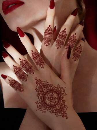 One Valentine's Day Temporary Tattoo Sticker, Ramadan Red Freedom Flower Vine, Mandala Henna Temporary Tattoo Sticker, Washable PVC Disposable Waterproof Sweatproof Waist And Knee Non-Reflective Realistic Tattoo, Suitable For People's Daily Use, Lasts 3-5 Days.