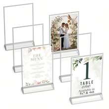 3个亚克力双面标牌架，尺寸分别为5x7英寸和8.5x11英寸，银色边框，立式支架，适用于婚礼、餐厅和艺术展示。
